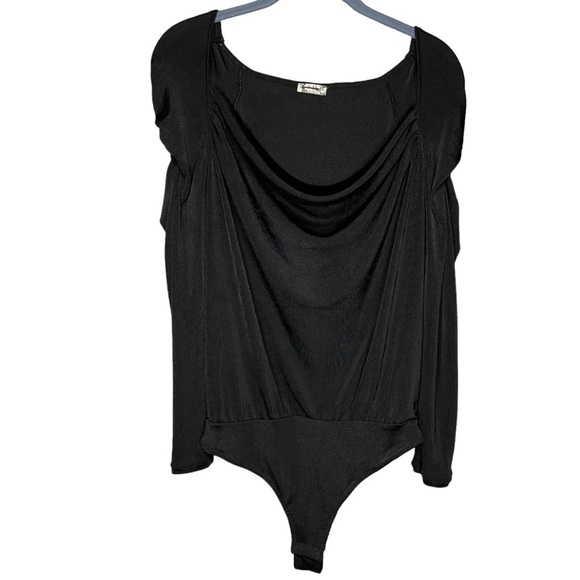 free people oh lucky you bodysuit black long sleeve drape neck womens size small - Picture 2 of 8